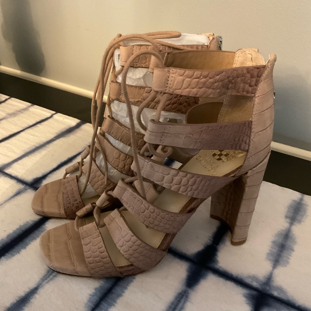 Women's Strappy Tan Heeled Sandals